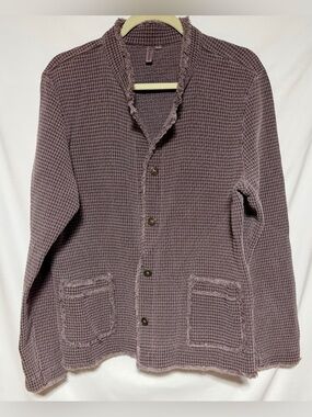 Focus Mauve Waffle-Knit Collared Button Front Cardigan Sweater w/ Pockets Sz L